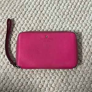 Kate Spade New York Pink Crossgrain Leather Zip-Around Credit Card Wallet